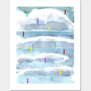 Colorful summer rain out of watercolor clouds Posters and Art